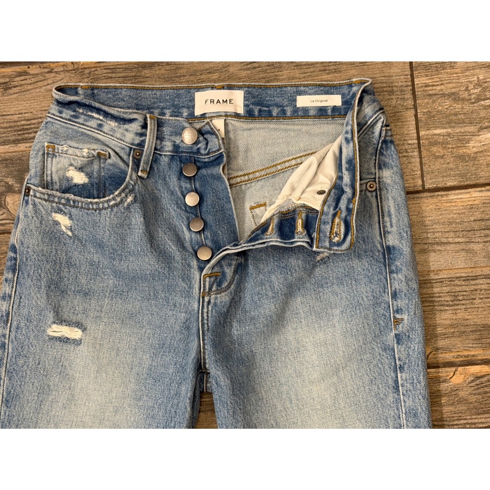 Frame Le Original High Rise Straight Leg Distressed Frayed Hem Jeans‎ Size 24x27 - Picture 3 of 10